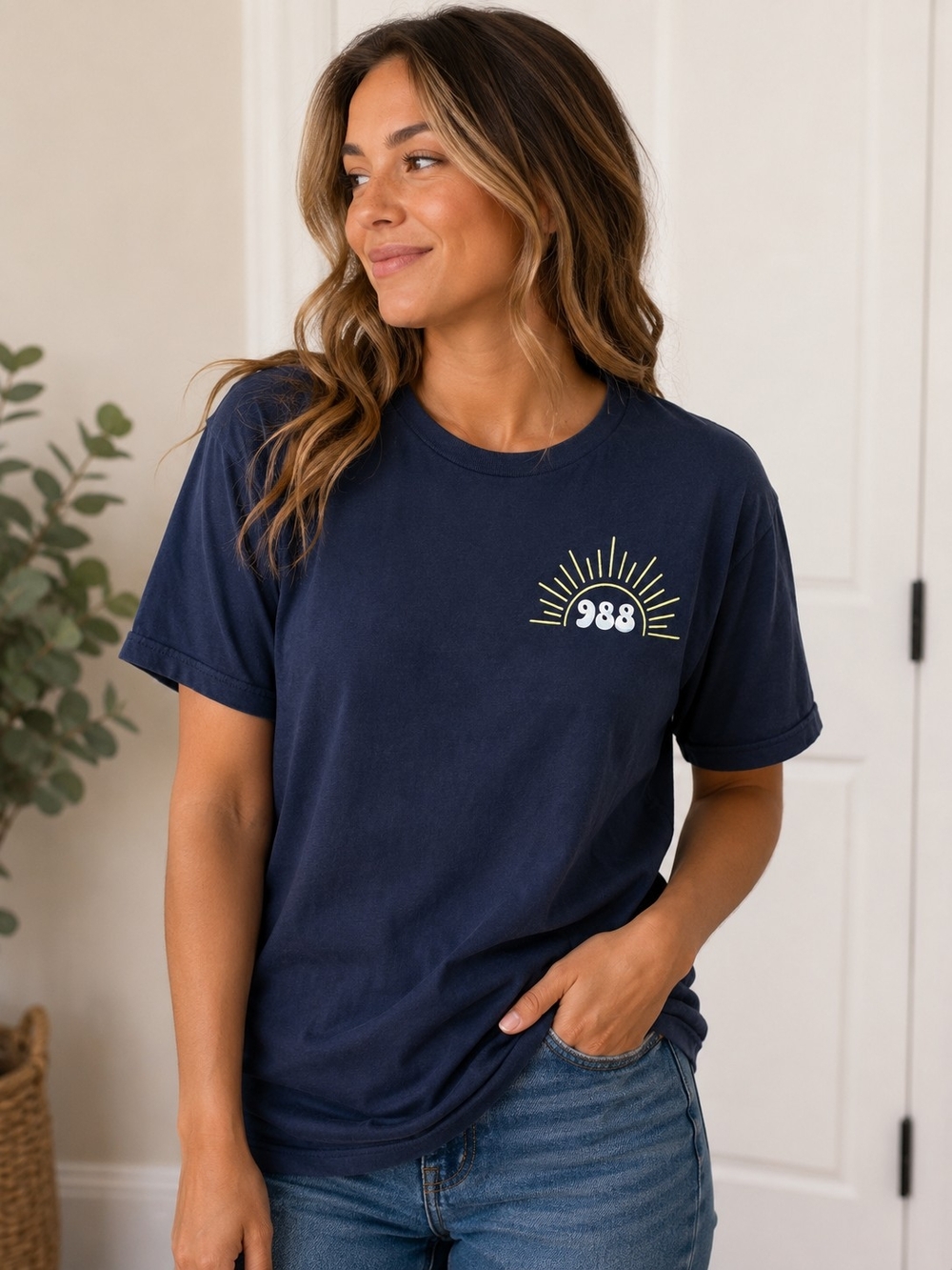Bella Canvas Navy Short Sleeve Tee with Yellow Sun Graphic